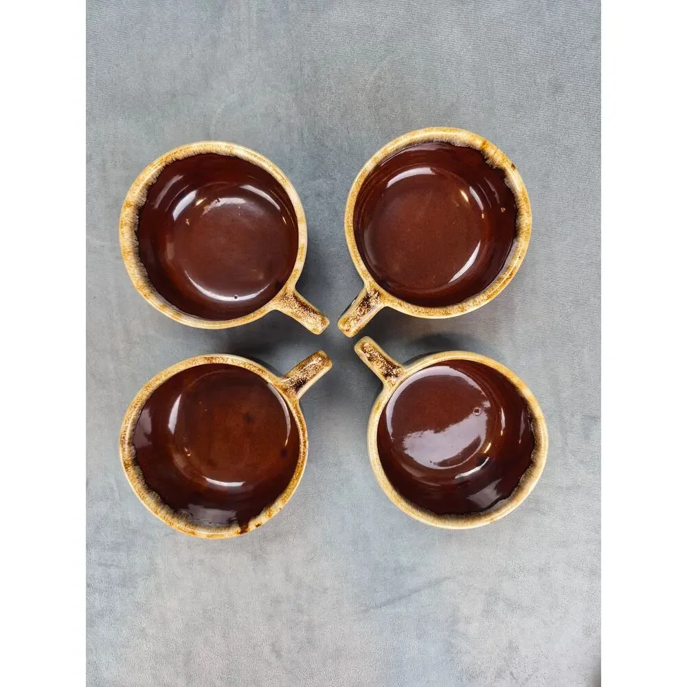 Monmouth Western Stoneware Brown Drip Pottery Soup Chili Bowl Mugs Set of 4 VTG